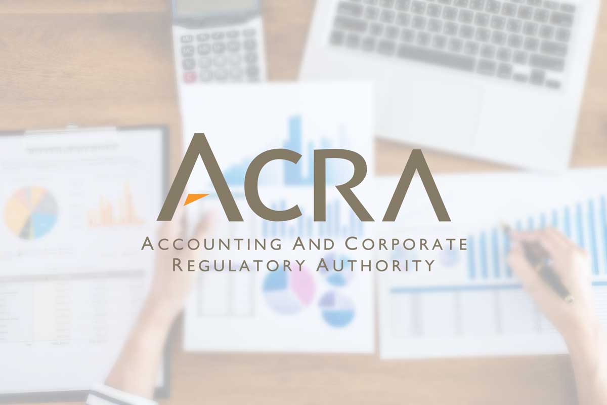 acra logo overlaying audit papers in the background. acra governs the criteria for audit exemption requirements for Singapore companies