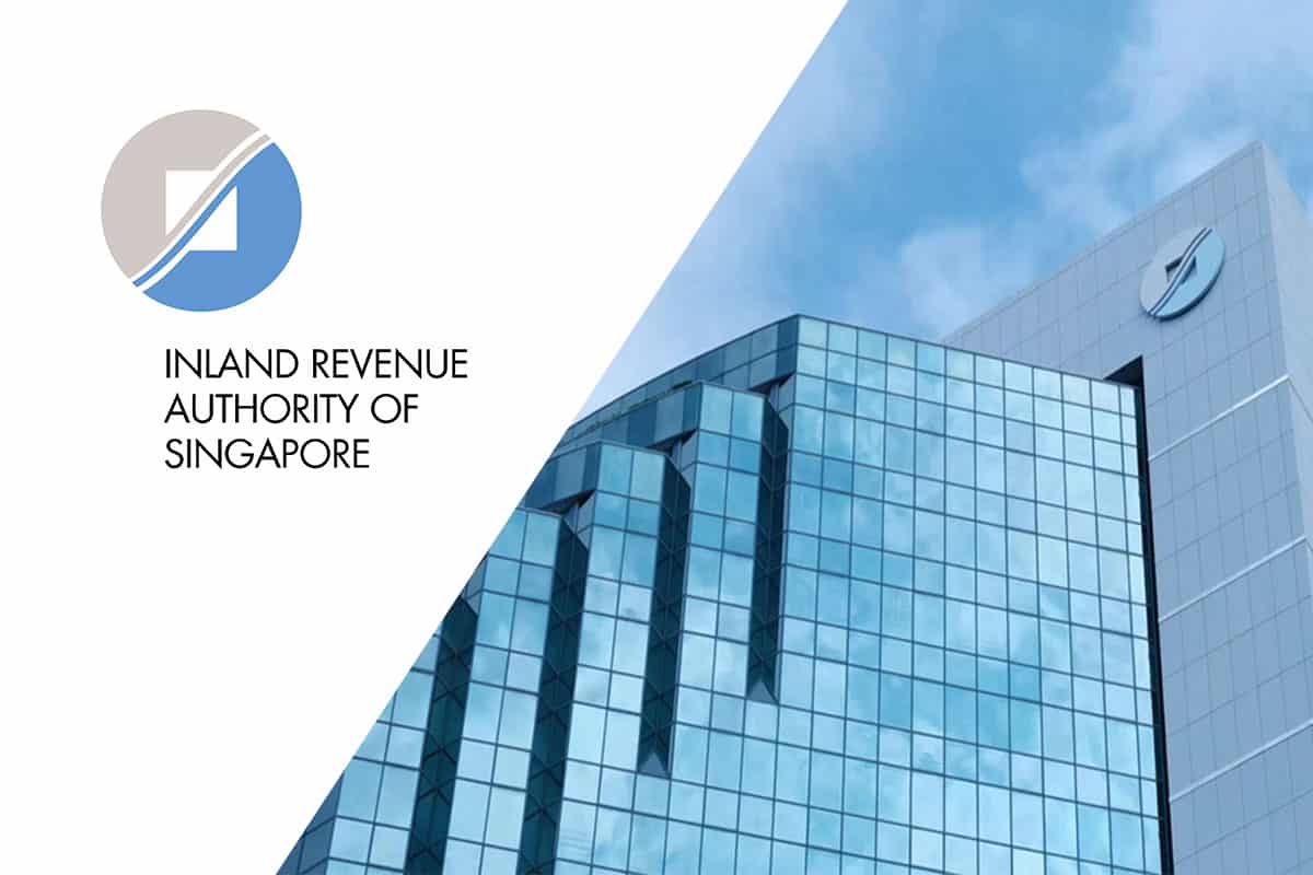 government logo and office building of the Inland Revenue Authority of Singapore or IRAS